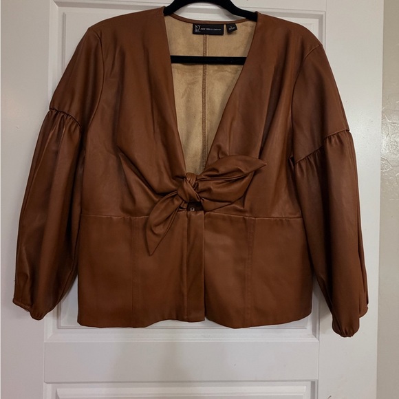 New York & Company Tan Faux Leather Blouse - Picture 2 of 4